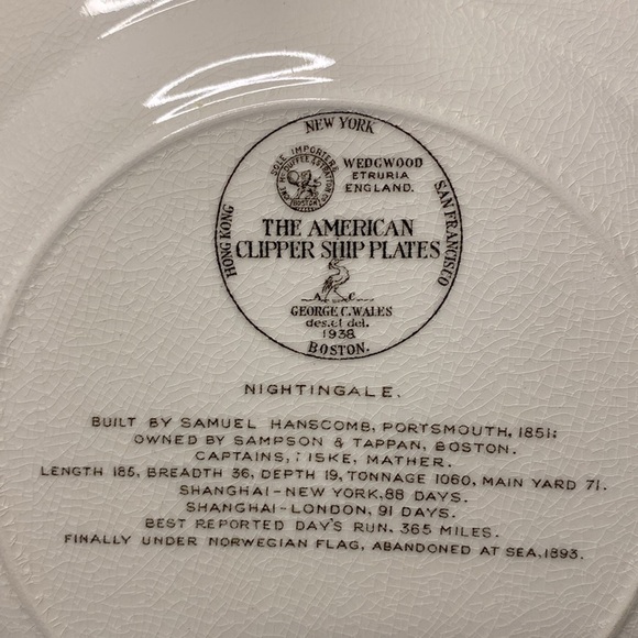 Wedgwood The American Clipper Ship Plate "Nightingale" - Picture 5 of 5
